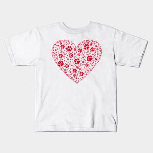 Red Heart with Paw Prints Kids T-Shirt